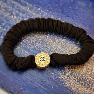 ✨️Chanel Black Scrunchie With Gold Iconic Logo